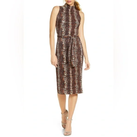 Rachel Roy Womens Ribbed Snake Print Midi Dress Size Medium - Picture 1 of 2